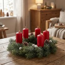 Artikel Künstlicher Tannenkranz Ø25cm Grün Braun Weiss mit Glitter für Weihnachtsdekoration