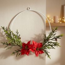 Artikel Deko-Kranz mit Weihnachtsstern und Nadelzweigen aus Kunststoff Ø30cm Rot-Weiss
