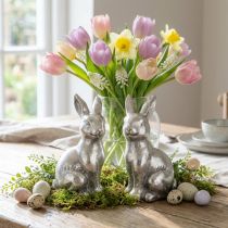 Artikel Deko Hasen sitzend aus Polyresin, Silber, 13 cm, 2er-Set, Osterdekoration