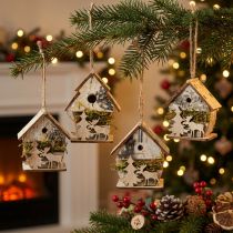 Artikel Weihnachtsanhänger Holz Vogelhäuschen Natur 6,5–7,5cm 4 Stück