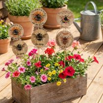 Artikel Blumenstecker Holz Biene mit Spruch 7x27,5cm Naturfarben 12 Stück