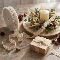 Artikel Dekoband Spitze Beige aus Baumwolle 16mm x 20m für Tisch- und Geschenkdekoration