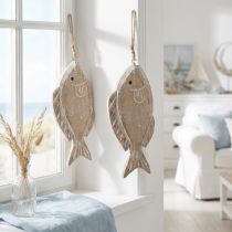 Artikel Dekohänger Holzfisch 21 cm Weiss Natur 2er-Set