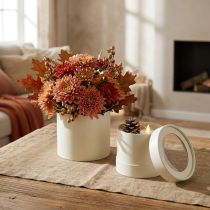 Artikel Runde Blumenbox aus Karton mit Klarsichtdeckel, Creme, Ø10/12cm, 2er-Set