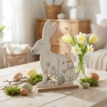 Artikel Deko Hase Holzfigur sitzend mit Blumenmotiv 26×19,5cm weiss für Osterdekoration
