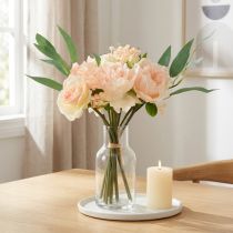 Artikel Kunstblumenstrauss Pfingstrosen Rosen Eukalyptus Seidenblumen 32 cm Apricot
