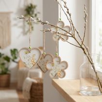 Artikel Deko Anhänger aus Holz, Blume und Herz, 12 cm, Blumenmotiv, 6 Stück