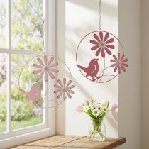 Artikel Dekoring Metall Ø30cm Rosa-Pink mit Blumen und Vogel, 2er-Set
