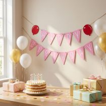 Artikel Deko-Girlande Wimpelkette aus Filz Rosa Pink 300 cm