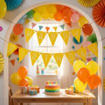 Artikel Dekogirlande aus Filz mit HAPPY BIRTHDAY Schriftzug in Gelb und Orange, 300 cm