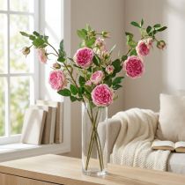 Artikel Rosenzweig aus Seidenstoff, künstlicher Zweig mit Rosen, 79 cm, Pink-Cremefarben