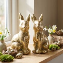 Artikel Osterhasen Dekofiguren sitzend Gold Antik-Look 12,5cm aus Polyresin 2er-Set