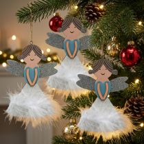 Artikel Christbaumschmuck Engel, Holz, 14,5 x 10 cm, Blau-Weiss, Set mit 6 Stück