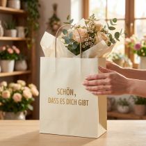 Artikel Papiertüten mit Henkel, Creme/Gold, 16×8×16 cm, 6 Stück, Geschenkverpackung