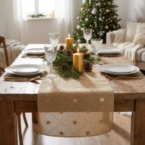 Artikel Weihnachtlicher Tischläufer aus Textil mit Sternenmuster, 48 cm x 4,5 m, Gold