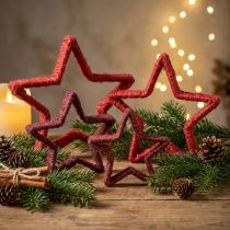 Artikel Sterne zum Stellen Weihnachtsdeko Jute Rot und Bordeaux 13/18cm 4-teilig