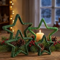 Artikel Sterne aus Jute Grün 13/18 cm 4-teilig für Weihnachtsdekoration