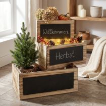 Artikel Dekorative Holzkästen mit Tafelflächen – Natur & Schwarz – Verschiedene Grössen – 3er Set