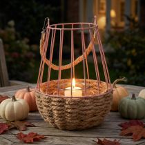 Artikel Windlicht Rosa mit Hanfseil und Kerzenglas Ø18cm H22cm