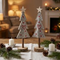 Artikel Tannenbaum Dekoration aus Filz Grau Rot mit Herzen 28cm 4 Stück