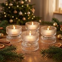 Artikel Teelichthalter Glas Geriffelt Ø9cm H7cm Klar 4er-Set