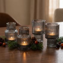 Artikel Kerzenständer aus Glas Grau H8cm 4er-Set