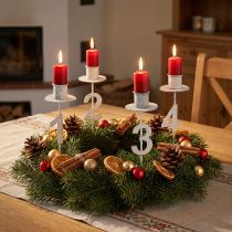Artikel Kerzenhalter Advent Metall Weiss H11cm mit Dorn und Zahlen 1–4, 4er-Set