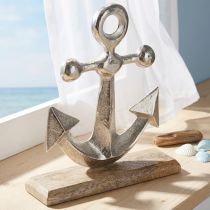 Artikel Anker Deko Metall auf Holzsockel Silber 21 cm