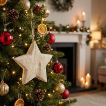 Artikel Holzstern Natur Weihnachtsanhänger 13,5 cm FSC-Holz