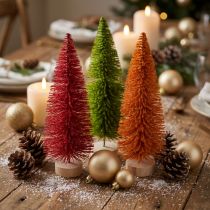 Artikel Künstlicher Tannenbaum 31 cm aus Kunststoff und Holz in Grün, Rot und Orange im 3er-Set