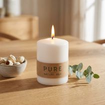 Artikel PURE Nature Stumpenkerze aus Stearin und Rapswachs, 90x70 mm, weiss, für Innenräume
