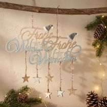Artikel Dekohänger Frohe Weihnachten Holz Blau Natur H12,5cm B27cm 3 Stück