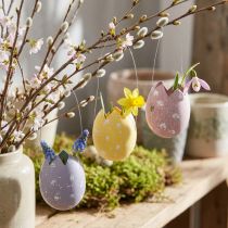 Artikel Ostereier zum Hängen aus Kunststoff, 6.5 cm, Lila, Rosa, Gelb, 6 Stück