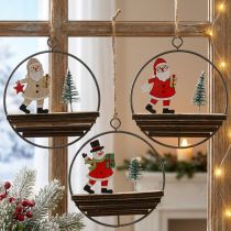 Artikel Weihnachtsanhänger aus Holz und Metall Ø 12 cm 3 Stück mit Weihnachtsmann und Schneemann