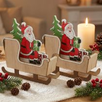 Artikel Deko-Schlitten mit Weihnachtsmann aus Holz 10 cm 2er-Set, Rot/Grün