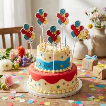 Artikel Holzstecker Ballonstrauss Dekoration 26cm Rot Gelb Blau 15 Stück