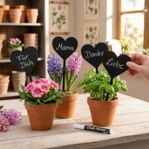 Artikel Blumenstecker Herz aus Holz 9 cm Schwarz-Natur Set mit 6 Stück
