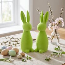 Artikel Hasenfiguren beflockt aus Kunststoff, Apfelgrün, 8×10×29 cm, 2 Stück, Tischdekoration Ostern