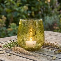 Artikel Windlicht Glas Vintage-Stil Gelbgrün Ø12cm H12,5cm