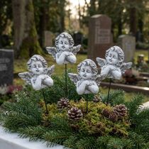 Artikel Grabschmuck Engel auf Stab 5,5 cm im 4er-Set Weiss Grau