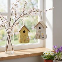 Artikel Vogelhäuschen Deko Holz Hängend 13cm Gelb Weiss 2er Set