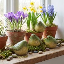 Artikel Kleiner Keramik-Vogel 8,5 cm Grün 4er-Set für Frühlingsdeko