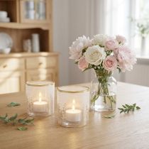 Artikel Windlichtglas mit Blumenmotiv Ø8cm H9cm im 2er-Set