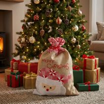 Artikel Geschenksack aus Jute, 50×35 cm, naturfarben mit Weihnachtsmann-Motiv