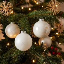 Artikel Schneekugeln aus Glas, Baumanhänger, Winterdeko Weiss, H 6,5 cm, Ø 6 cm, 24 Stück sortiert
