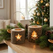 Artikel Teelichthalter zum Aufhängen aus Holz mit Glaseinsatz, Ø 7,5 cm, 2 Stück