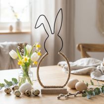 Artikel Osterhase Tischdekoration Metall 32 cm Schwarz und Natur auf Holzsockel