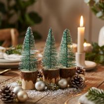 Artikel Weihnachtsdeko Tannenbaum beschneit aus Kunststoff und Holz 10cm 8er Set