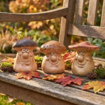 Artikel Gartenfiguren aus Kunstharz – 3er-Set Pilze mit Gesichtern – Brauntöne – ca. 6.5 cm – Dekoration für innen und aussen