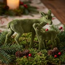 Artikel Reh Dekofiguren Weihnachten Grün beflockt Set mit Reh und Kitz H9/5,5 cm 4-teilig